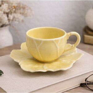 Seneca Fine China Yellow Flower Cup & Saucer VTG Leaf Petal Teacup MCM Tea Set